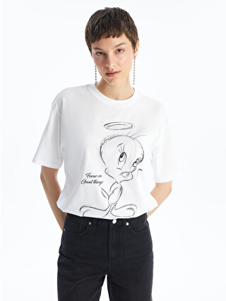 LCW Vision Tricou Supradimensionat Imprimat Tweety cu Guler Rotund