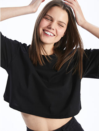XSIDE Crew Neck Plain Short Sleeve Women's Crop -S4I929Z8