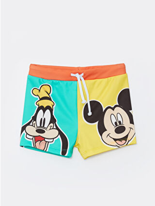 LC Waikiki Sarı UV Koruma Beli Lastikli Mickey Mouse Baskılı Erkek Bebek Deniz Şortu