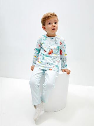 Açık Mavi Baskılı