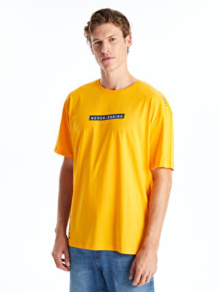 LCW ECO Turuncu Bisiklet Yaka Kısa Kollu Baskılı Penye Erkek