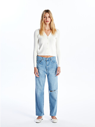 LCW Jeans Straight Fit Yırtık Detaylı Kadın Jean Pantolon