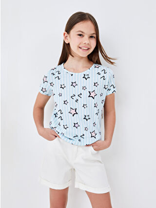 Açık Mavi Baskılı