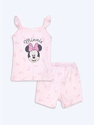 LC Waikiki Pembe Kare Yaka Askılı Minnie Mouse Baskılı Kız Bebek Şortlu Pijama Takım