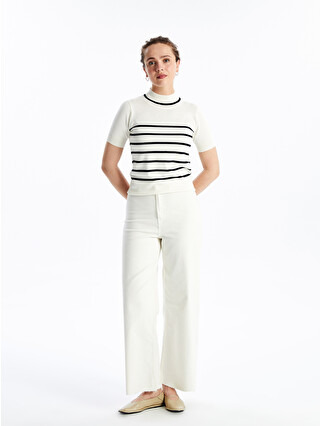 LCW Modest Funnel Neck Striped Short Sleeve Women's Knitwear