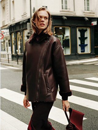 LCWAIKIKI Classic Women's Biker Neck Plain Faux Leather Jacket
