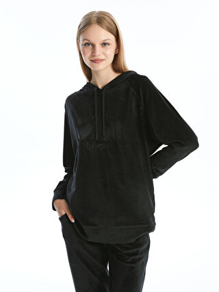 LCW DREAM Siyah Kapüşonlu Kadife Kadın Pijama Üst - W41515Z8-CVL | LCW