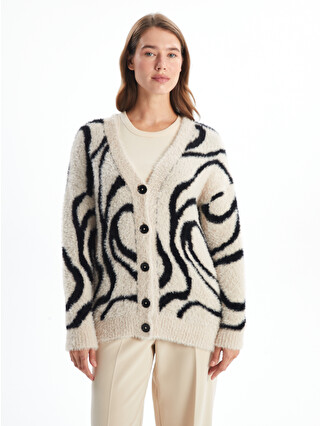 LCW Modest V Neck Patterned Women's Knitwear Cardigan - W41682Z8