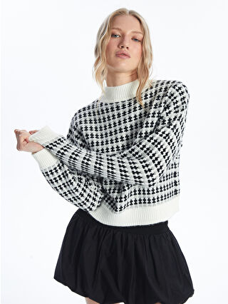 XSIDE Funnel Neck Patterned Long Sleeve Crop Women's Knitwear