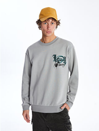 Crew Neck Printed Men's Thick Sweatshirt -W44777Z8-YBQ - LC