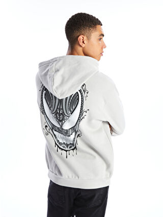 XSIDE Gri Uzun Kollu Venom Baskılı Erkek Kalın Hoodie