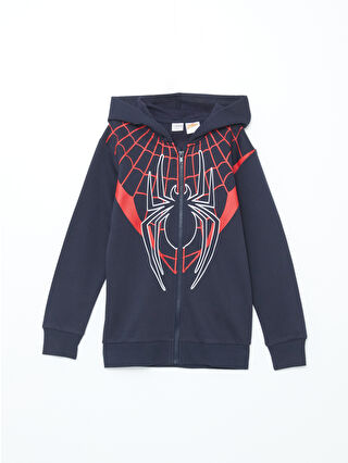 LC Waikiki Lacivert Spiderman Baskılı Erkek Çocuk Fermuarlı Sweatshirt