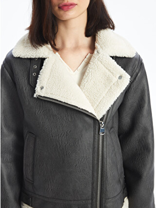 XSIDE Women's Biker Neck Plain Faux Leather Jacket - W4AH84Z8-YCL