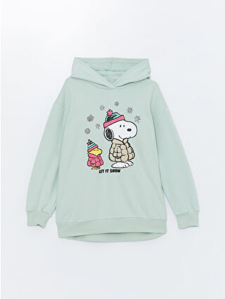 LC Waikiki Yeşil Kapüşonlu Snoopy Baskılı Kız Çocuk Sweatshirt