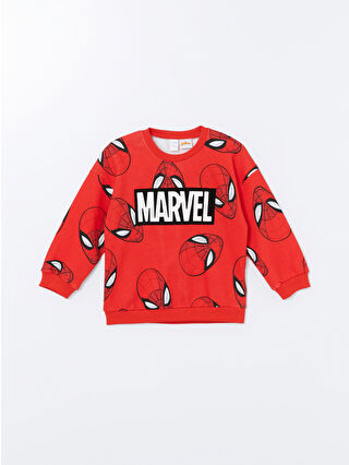 LC Waikiki Kırmızı Bisiklet Yaka Spiderman Baskılı Erkek Çocuk Sweatshirt