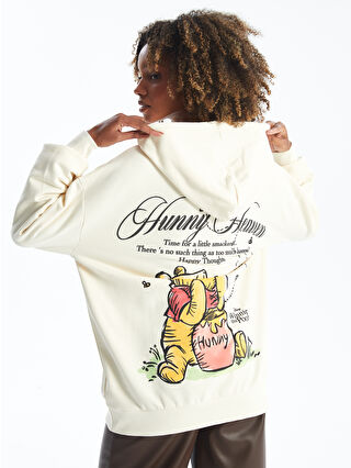 XSIDE Bej Winnie the Pooh Baskılı Oversize Kadın Kalın Hoodie