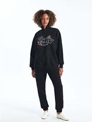 XSIDE Dik Yaka Mickey Mouse Baskılı Oversize Kadın Kalın