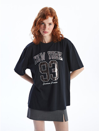 LCW Vision Crew Neck Printed Oversize Women's T-Shirt - W4BV94Z8