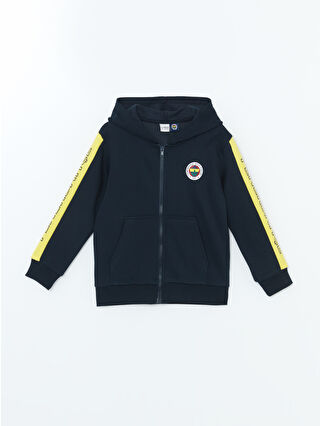 LC Waikiki Lacivert Kapüşonlu Fenerbahçe Baskılı Erkek Çocuk Fermuarlı Sweatshirt