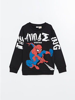 LC Waikiki Siyah Spiderman Baskılı Erkek Çocuk Kalın Sweatshirt