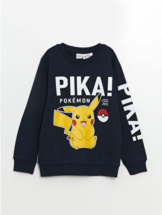 LC Waikiki Lacivert Pikachu Baskılı Erkek Çocuk Kalın Sweatshirt