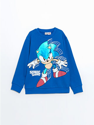 LC Waikiki Mavi Sonic Baskılı Erkek Çocuk Kalın Sweatshirt