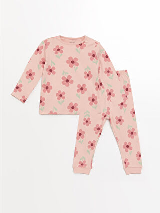 LC Waikiki Pembe Bisiklet Yaka Baskılı Kız Bebek Pijama Takımı