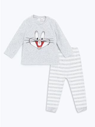 LC Waikiki Beyaz Kadife Bugs Bunny Baskılı Erkek Bebek Pijama Takım