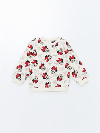 LC Waikiki Ekru Kalın Minnie Mouse Baskılı Kız Çocuk Sweatshirt