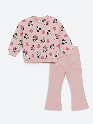 LC Waikiki Pembe Minnie Mouse Baskılı Kız Çocuk Sweatshirt ve Tayt 2'li