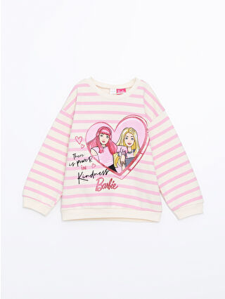 LC Waikiki Pembe Bisiklet Yaka Kalın Barbie Baskılı Kız Çocuk Sweatshirt