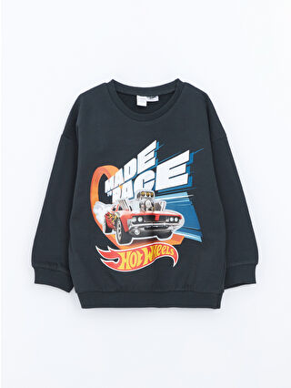 LC Waikiki Antrasit Kalın Hot Wheels Baskılı Erkek Çocuk Sweatshirt