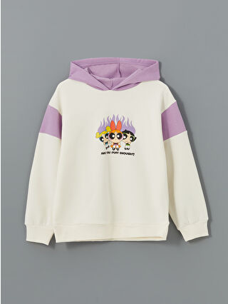 LC Waikiki Ekru Powerpuff Girls Baskılı Kız Çocuk Kalın Sweatshirt