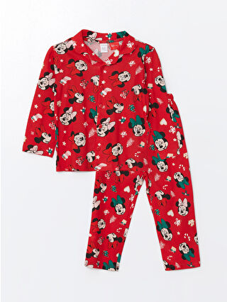 LC Waikiki Kırmızı Polo Yaka Kısa Kollu Minnie Mouse Baskılı Kız Bebek Pijama Takım