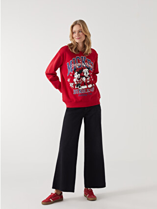 XSIDE Bisiklet Yaka Mickey Ve Minnie Mouse Baskılı Oversize Kadın