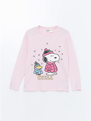 LCW Kids Pembe Bisiklet Yaka Snoopy Baskılı Kız Çocuk Pijama