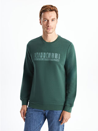 LC Waikiki Yeşil Bisiklet Yaka Uzun Kollu Baskılı Erkek Kalın Sweatshirt