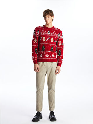 XSIDE Bisiklet Yaka Uzun Kollu Yılbaşı Temalı Erkek Triko Kazak