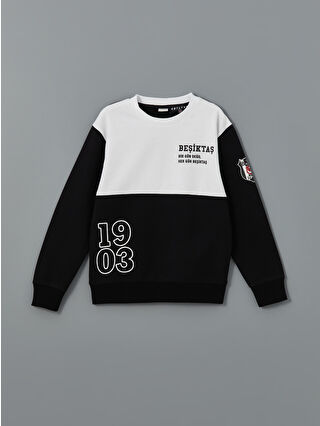 LC Waikiki Siyah Bisiklet Yaka Beşiktaş Baskılı Erkek Çocuk Sweatshirt