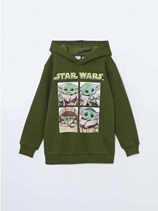 LC Waikiki Yeşil Star Wars Baskılı Erkek Çocuk Kalın Sweatshirt