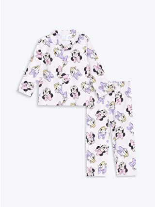 LC Waikiki Pembe Polo Yaka Uzun Kollu Minnie Mouse Baskılı Kız Bebek Pijama Takım