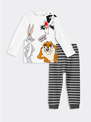 LC Waikiki Ekru Bisiklet Yaka Bugs Bunny Baskılı Kız Bebek Pijama Takımı