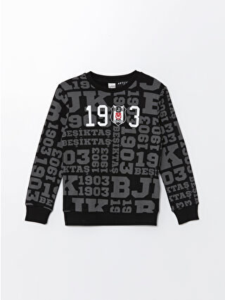 LC Waikiki Siyah Bisiklet Yaka Beşiktaş Baskılı Erkek Çocuk Sweatshirt