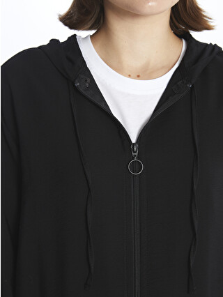 LCWAIKIKI Classic Siyah Kapüşonlu Kadın Fermuarlı Sweatshirt