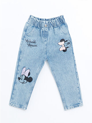 LC Waikiki Mavi Beli Lastikli Minnie Mouse Baskılı Kız Çocuk Jean Pantolon