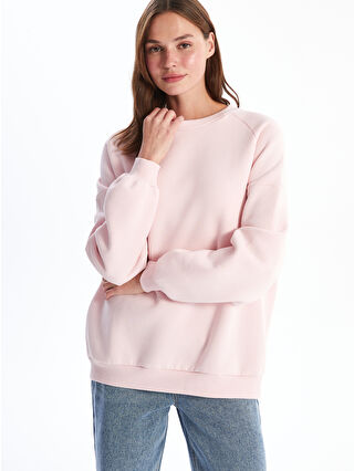 XSIDE Pembe Bisiklet Yaka Oversize Kadın Kalın Sweatshirt