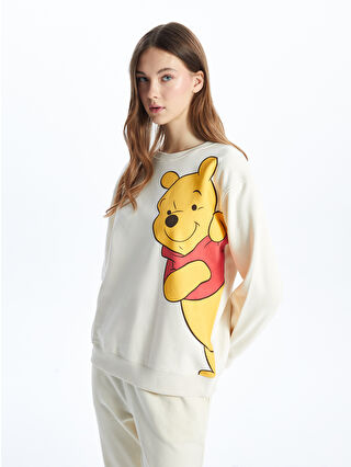 XSIDE Bej Winnie the Pooh Baskılı Oversize Kadın Kalın Sweatshirt