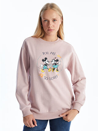 LCW Lila Bisiklet Yaka Mickey Mouse Baskılı Kadın Sweatshirt