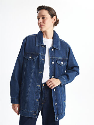 LC Waikiki Mavi Gömlek Yaka Oversize Kadın Jean Ceket