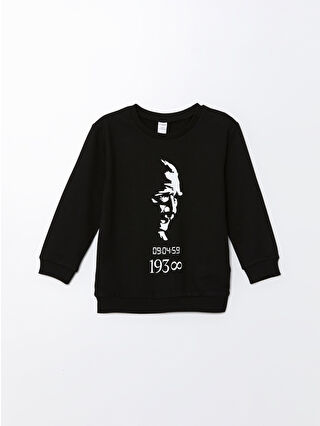 LC Waikiki Siyah Bisiklet Yaka Uzun Kollu Atatürk Baskılı Erkek Bebek Sweatshirt